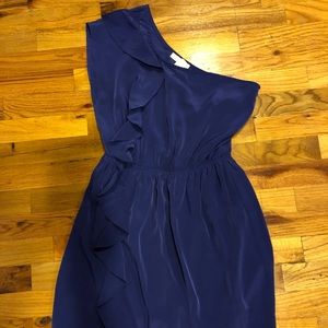 One shoulder blueish purple dress